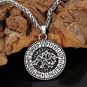 Colares Pingente Homens 316L Aço Inoxidável Norse Viking Odin's Wolf Rune Vantage Colar com saco de presente