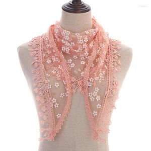 Scarves Lace Veil Sheer Floral Breathable Headscarf Tassel Mantillas Embroidered Triangle Scarf For Prayer Shawl