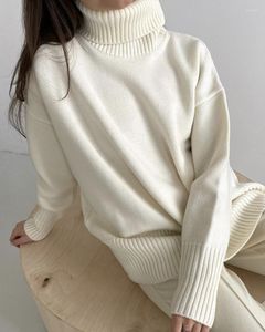 Kvinnors tröjor Vinter varma vita överdimensionerade turtleneck kvinnor Autumn Green Pullovers Kvinnlig lös tröja