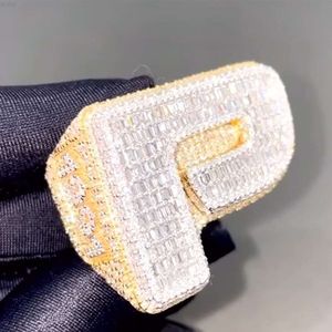 Hip Hop Fashion 925 Sterling Silver Fullt Iced Out Emerald Baguette Moissanite Rose Gold Plated Custom Letters Ring for Men