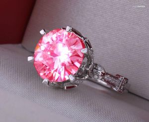 Wedding Rings YaYI Jewelry Fashion Princess Cut Huge 6.9 CT Pink Zircon Silver Color Engagement Party