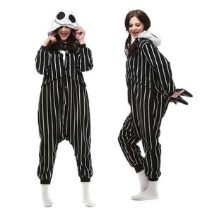 Theme Costume Polar Fleece Cartoon One-piece Pajamas Halloween Jack Skeleton Couple's Home Wear T231025