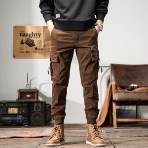 Fatos masculinos murchados calças de trabalho na moda com elástico fino ajuste e leggings de peso pesado babados bonito milit americano