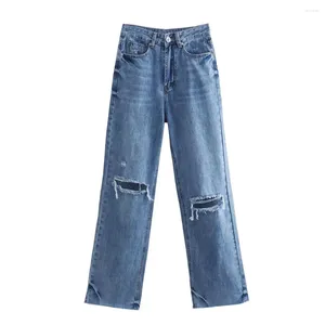 Frauen Jeans 2023 Weibliche Kleidung Mode Hohe Taille Zerrissene Breite Bein Cowboy Hosen Vintage Kleidung Seite Tasche Für Frauen