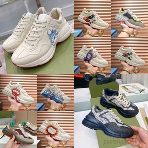 Rhyton Sneakers Ladies Tennis Shoe Trainers Luxury Designer Vintage Chaussures Fashion Shoeswave Mouth Sneaker Beige Men Women Storlek 35-45 Casual Shoes