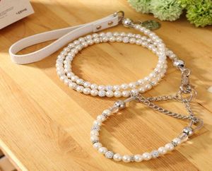 Moccapet New Silver Pearl Pet Collar Leash set Dog Collar Dog Leash Pet Supplies Dog Collars for Small Dogs2811860