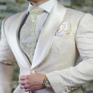 Herrdräkter blazrar 2020 avancerade elfenbensherrmens bröllop kostymer skräddarsydd manlig prom party kostym smal fit affär brudgum tuxedos 2 bit set jacka byxor q231025