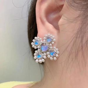 Kolczyki stadnorskie OPAL Crystal Love Heart Flower For Women Charm elegancka estetyka mody biżuterii vintage luksusowe akcesoria