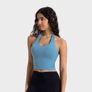 L-w052 Hangs Neck Tank Tops Women Fashion Yoga Tops Back Buttery-Soft Underwear Vest Slim Fit Sexy Sports Bra with Removable Cups