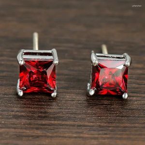 Stud Earrings 2023 Shiny Red Square Cubic Zirconia For Women Fashion Silver Color Geometry Brides Wedding Jewelry Party Gift