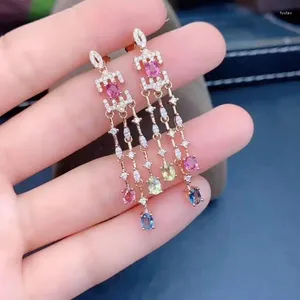 Kolczyki Dangle Meibapj Naturalne Brazylia Pinkycolor Tourmaline Kamień Kolorowy upusz