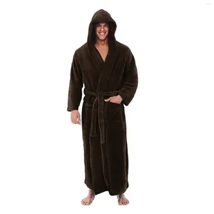 Men's Thermal Underwear Winter H Lengthened Shawl Bathrobe Home Clothes Hooded Long Sleeved Robe Coat Loungewear