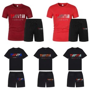 MENS TRAPSTAR T-shirt Kort hylsa tryckdräkt Chenille-träning Black Cotton London Streetwear S-2XL DJMI308W