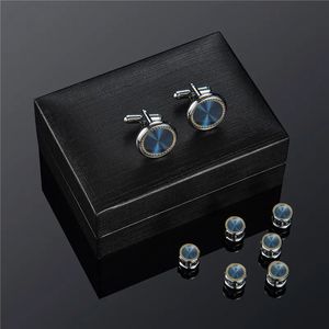 Manschettlänkar Wedding Man Cuff Link Set Luxury Man Shirt Manschettknappar Vintage Blue Cufflink Shirts Studs -knapp och manschettknappar för Mens Tie Clips 231025