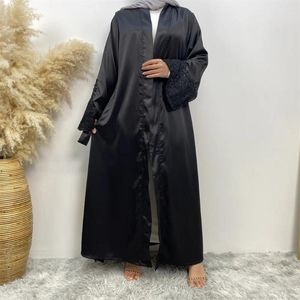 Ethnische Kleidung Schwarze Stickerei Offene Abaya Muslimische Frauen Lange Maxikleider Türkei Arabische Kaftan Strickjacke Dubai Islamische Eid Ramadan Robe