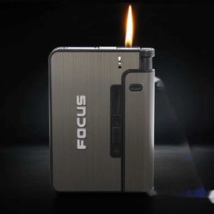 Lighters FOCUS Portable Automatic Cigarette Case Metal 10 Pieces Gadgets for Men Without Lighter