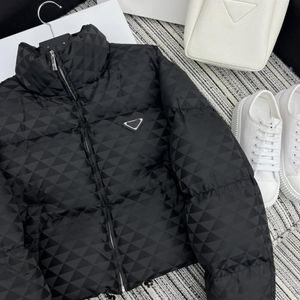 Women Cotton Down Jacket Triangle Dark Pattern Jacquard Logo fylld full stående nackmode mångsidig kvinnlig vinter Keep Warm Coat S-1