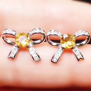 Stud Earrings Natural Real Citrine Bowknot Style Earring 925 Sterling Silver 0.4ct 2pcs Gemstone Fine Jewelry For Men Or Women X21896