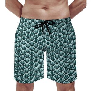 Shorts masculinos homens verde azul seigaiha placa tradicional japão praia calças curtas de alta qualidade homem bonito impressão troncos de natação mais