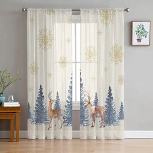 Tenda Natale Inverno Albero Fiocco di neve Alce Voile Tende trasparenti Soggiorno Finestra Tenda tulle Cucina Camera da letto Tende Decorazioni per la casa 231024