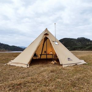 Tendas e abrigos atualizados 5M Tenda de pirâmide de grandes dimensões com saia de neve com jaqueta de chaminé Tenda de acampamento ao ar livre Caminhadas Toldos Abrigo Teepee Tipi 231024