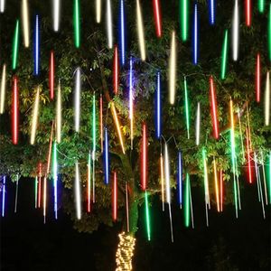 Christmas Decorations 1234 Set Meteor Shower Lights Waterproof Falling Raindrop Fairy String for Holiday Party Patio Decor 3050CM 231025