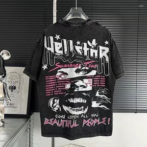 Men's T-skjortor Hip Hop Hellstar Cracks Women Portrait Print Grafisk t-shirt Vintage Wash Design Tshirt 2023 Men Streetwear Distressed Shirt