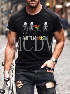 Herren T-Shirts 2023 Sommer bedrucktes lässiges Rundhals-Kurzarm-T-Shirt Dare To Be Yourself LGBT Pride 3D-Shirt