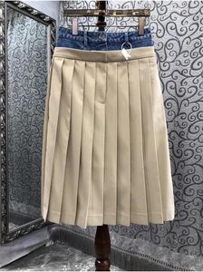 Skirts Cotton 2023 Autumn Winter Style Women High Quality Denim Patchwork Mid-Calf Length Casual Party Pleated Skirt Clothes