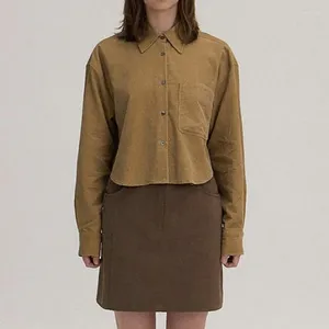 Frauen T Shirts Retro Baumwolle Cord Hemd Bluse Für Frau Herbst Langarm Elegante Damen Streetwear 2023 Kurze Tops