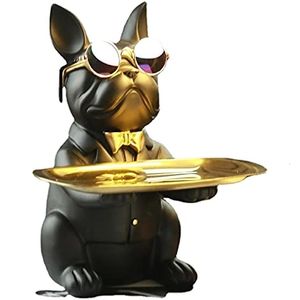 Obiekty dekoracyjne figurki żywiczne Bulldog biurko do przechowywania taca Statua Moneta Piggy Bank Rzeźba Zwierząt Dekoracja Dekoracja wielofunkcyjnego Dekoratu domu 231024