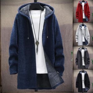 Mens Wool Blends Winter Warm Jacket Men's Coat Casual Coat Knitted Coat Autumn Winter Long Sleeve Plush Lining Sweater Zipper Knitted Coat Cardigan 231025