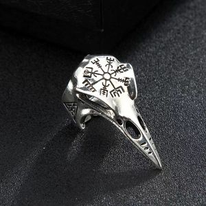 Escandinavo retro viking pássaro crânio anel masculino maré hip hop águia bico defesa personalizado anel aberto jóias masculinas