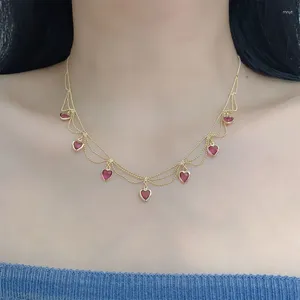 Anhänger Halsketten Vintage Rosa Strass Pfirsich Liebe Herz Quaste Halskette Für Frauen Hochzeitstag Süße Choker Schmuck Geschenke