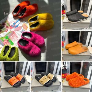 Tasarımcı Erkekler Slaytlar Fussbett Sabot Sandalet Rafya Plajı Yaz Somunlar Uzun Buzağı Saç Deri Shearling Jacquard Katırları Kayma