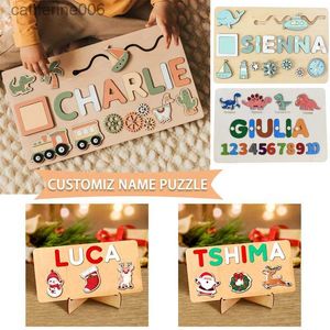 Puzzles Wooden Name Puzzle Personalized Custom for Baby Game Board 3-D Jigsaw Puzzle Educational Shape Matching Developmental ToyL231025