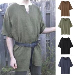 Herren-Freizeithemden, mittelalterliche Renaissance, Retro-Leinenhemd, lange Oberteile, Tunika, männliche Roben, Kleid, Vintage-Jacken, Ritter, Pirat, Cosplay-Kostüme