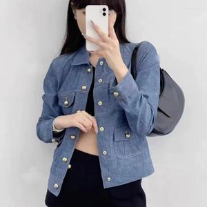 Jaquetas femininas 2023 outono e inverno mulheres quatro bolsos design nicho fino jaqueta jeans