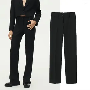 Damenhosen Gürtelschlaufen Hose für Frauen Herbst Schwarz Low Rise Taille Vintage Hose Mode Büro Damen gerades Bein lang 2023