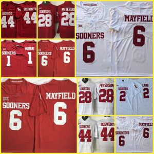 Oklahoma Sooners 44 Brian Bosworth Red College Football Jersey 1 Kyler Murray 6 Baker Mayfield 7 Spencer Rattler 28 Adrian Peterson Red White Football Jersey