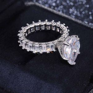 T GG Rings 10CT Big Simulated Diamond Ring Vintage Fashion Gold Rings Jewelry Unique Cocktail Pear Cut White Topaz Gemstones Mens Wedding Eng