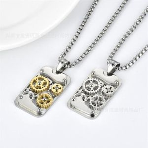 Anhänger Halsketten Mode Punk Drehbare Mechanische Getriebe Halskette Gold Farbe Edelstahl Steampunk Cut Dog Tag Hiphop Männer Jewe244B