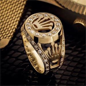 Band Rings Hip Hop Rings Gold Color Full Zircon Crown Rings for Men and Womens Iced Out Rhinestone Engagement Wedding Ring Hip Hop Jewelry 231025