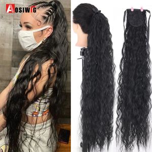 合成ウィッグaosiwig tailkiinky curly drawstringブラックスーパーロングフェイク偽ヘアピースクリップ女性のためのテールヘアピース231025