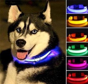 LED Nylon Pet Dog Collar Night Safety Light Flashing Glow in the Dark Lash Reusable Halsband för små medelstora stora hundar8550668