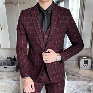 Męskie garnitury Blazers Boutique (Blazer + Kamizel + Spodnie) Modna odmiana biznes dżentelmen Elegancka swobodna sukienka Koreańska KORT TRZEGO KORTUR Q231025