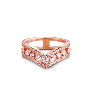 Cluster Rings 2024 925 Sterling Silver Ring Plated Rose Gold Sparkling Marquise Double Wishbone For Women