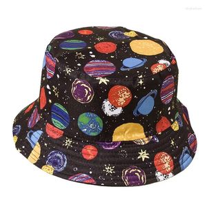 Berets 2023 Cotton Color Earth Pattern Print Bucket Hat Fisherman Outdoor Travel Cap Cap للرجال والنساء 12