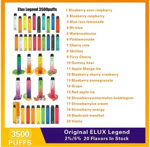 Elux Efsane Tek Kullanımlık E Sigara 3500 Pufs Vape Kalem 1500mAH Pil Buharlaştırıcı Çubuk Buhar Kiti 0%2%3%5%10ml Ön Dolgulu Geek Bar Elf Lux Tastefog