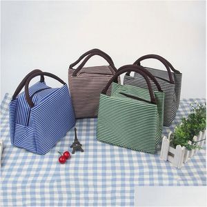 Lunch Bags Stripe Lunch Insation Bag Oxford Cloth Mticolor Thermal Cooler Bags Women Waterproof Handbag Breakfast Box Portable Picnic Dh4Ah